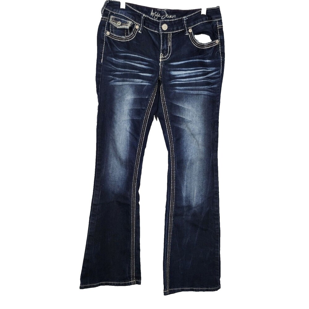 Ariya Jeans Womens Bootcut Jeans Dark Wash Blue Denim Embroidered Size 7/8